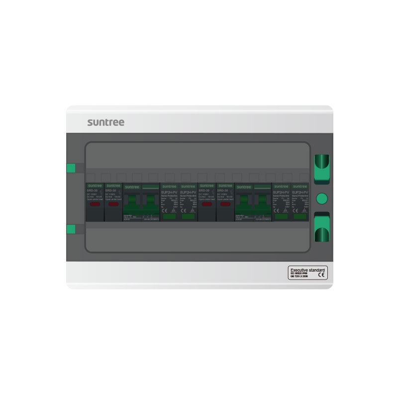 4/4 600VDC (20A) Caja combinadora 4 in/4 out 20A/600VDC 4 DPS + 8 FUSIBLES +4 BREAKER Suntree | Solar Fox Colombia