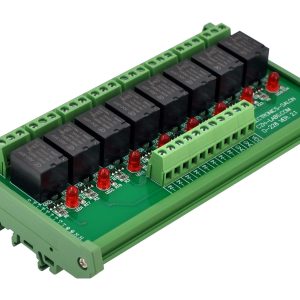 DIN rail interface with 8 x 10A relay outputs – 24V PNP/NPN coils | Solar Fox Colombia