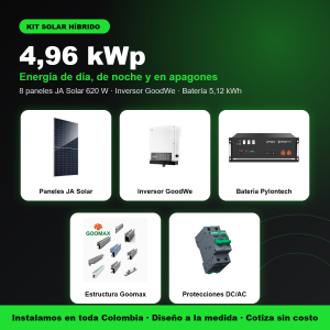 Kit solar híbrido residencial 4,96 kWp con batería Pylontech 5,12 kWh e inversor GoodWe | Solar Fox Colombia