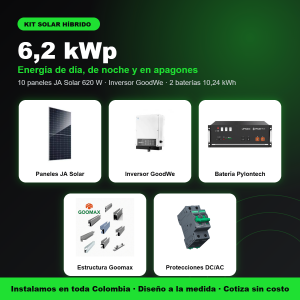 Kit solar híbrido residencial 6,2 kWp con 2 baterías Pylontech 10,24 kWh e inversor GoodWe | Solar Fox Colombia