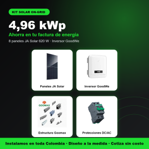 Kit solar on-grid residencial 4,96 kWp: 8 paneles JA Solar 620 W + inversor GoodWe 5 kW | Solar Fox Colombia