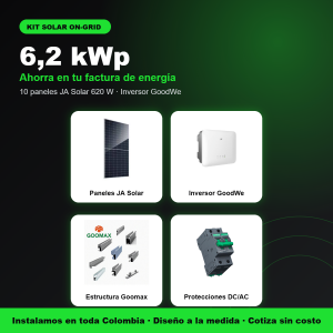 Kit solar on-grid residencial 6,2 kWp: 10 paneles JA Solar 620 W + inversor GoodWe 6 kW | Solar Fox Colombia
